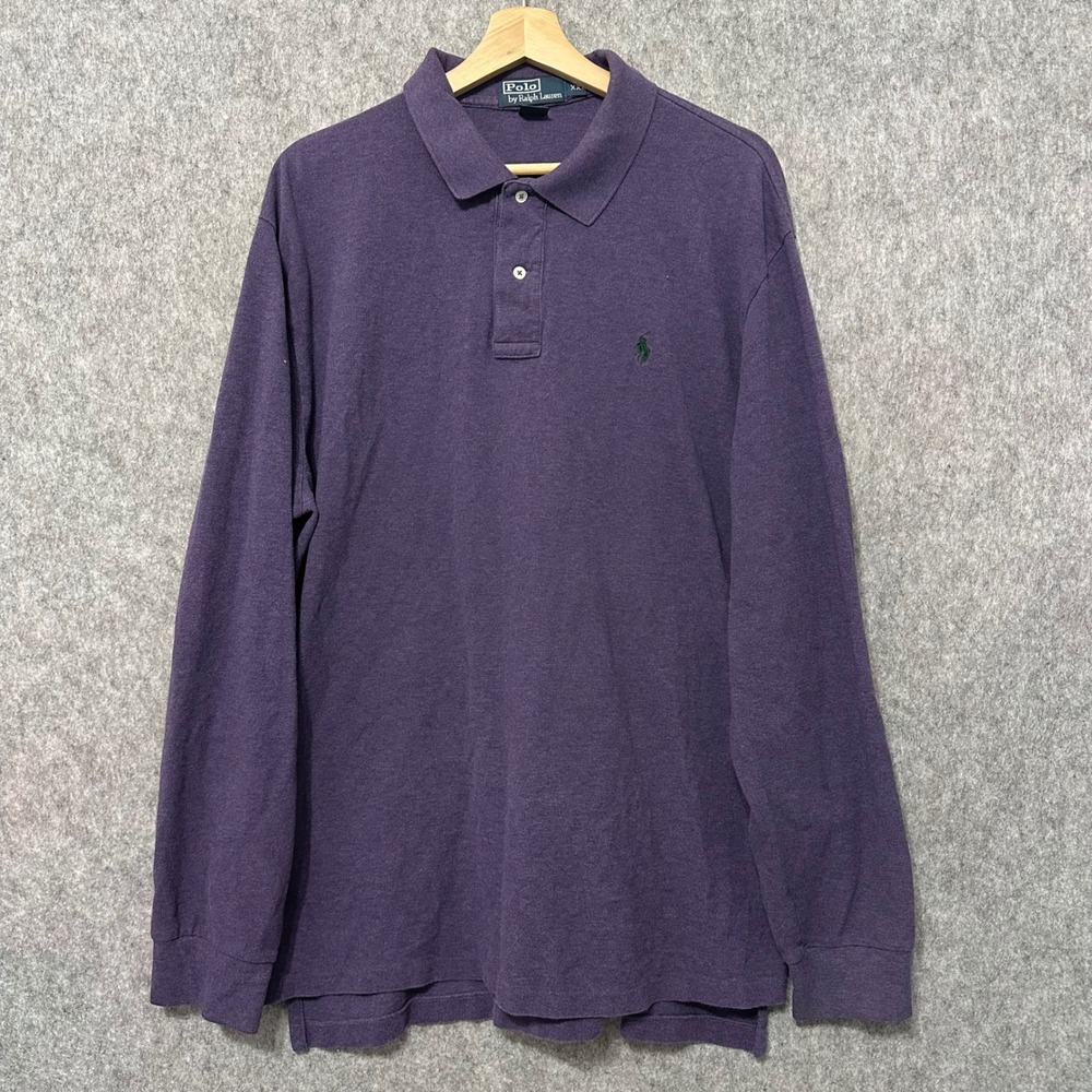 Polo Ralph Lauren Long Sleeve Polo Mens 2XL Purple Pique Cotton Pony Logo Shirt